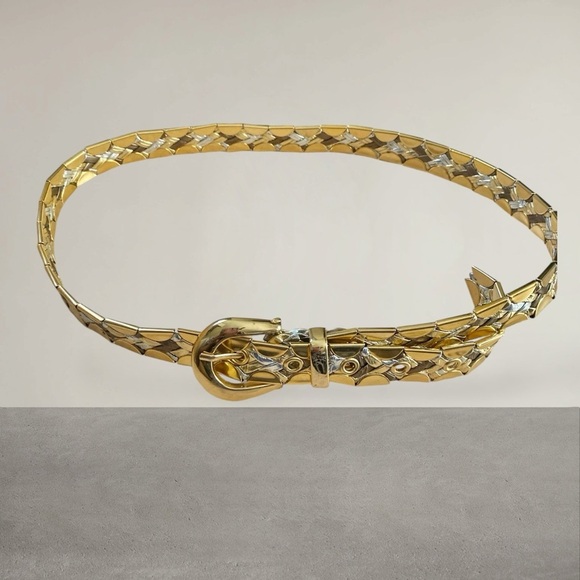 Vintage (90\'s)  Gold Glam (Silver Bronze Tone Metal & Leather Women Belt Sz OS main image 4